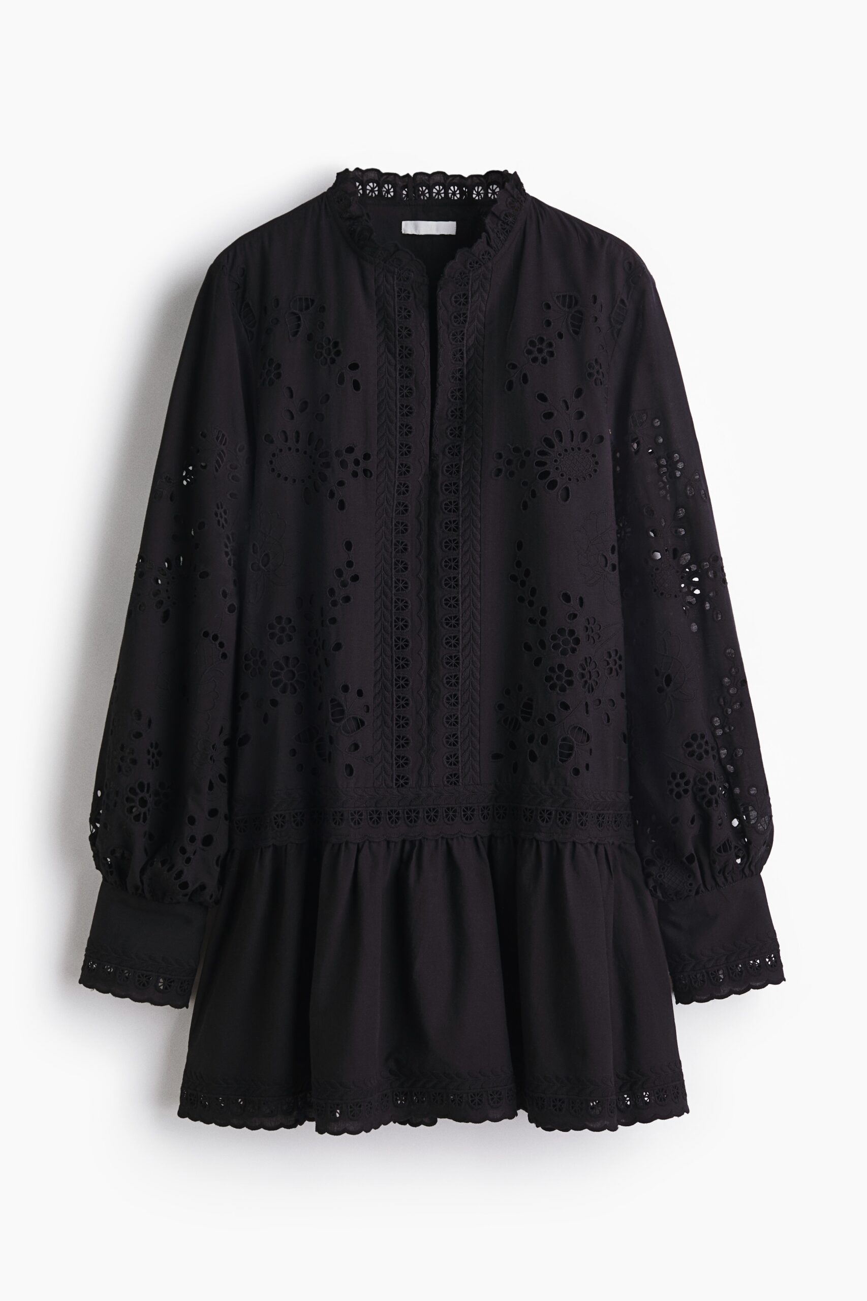 H & M - Jurk met broderie anglaise - Zwart