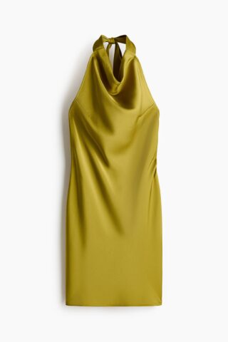 H & M - Satijnen halterjurk - Olijfgroen