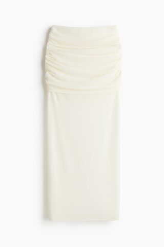 H & M - Gedrapeerde rok van mesh - Roomwit