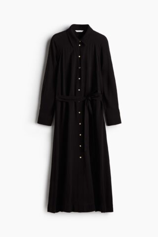 H & M - Overhemdjurk van viscose met strikceintuur - Zwart