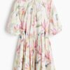 H & M - Jurk met strikceintuur - Wit/Bloemen