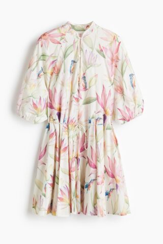 H & M - Jurk met strikceintuur - Wit/Bloemen