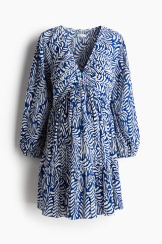 H & M - MAMA Plisséjurk - Blauw/Wit Dessin