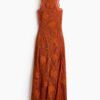 H & M - Jurk met volants en gehaakte look - Oranje/Zonnebloemen