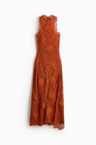 H & M - Jurk met volants en gehaakte look - Oranje/Zonnebloemen
