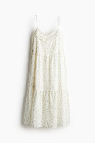 H & M - Jurk met strikbandjes - Wit/Bloemen