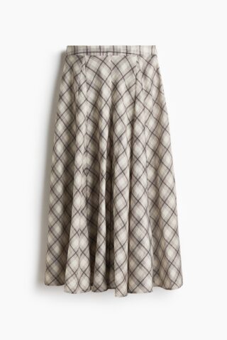 H & M - Rok met godetplooien - Lichtgreige/Geruit