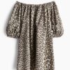 H & M - Off-the-shoulderjurk - Lichtbeige/Luipaarddessin