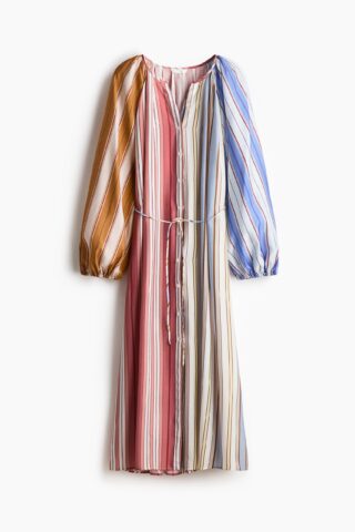 H & M - Jurk met strikceintuur - Loose Fit - Meerkleurig/Gestreept