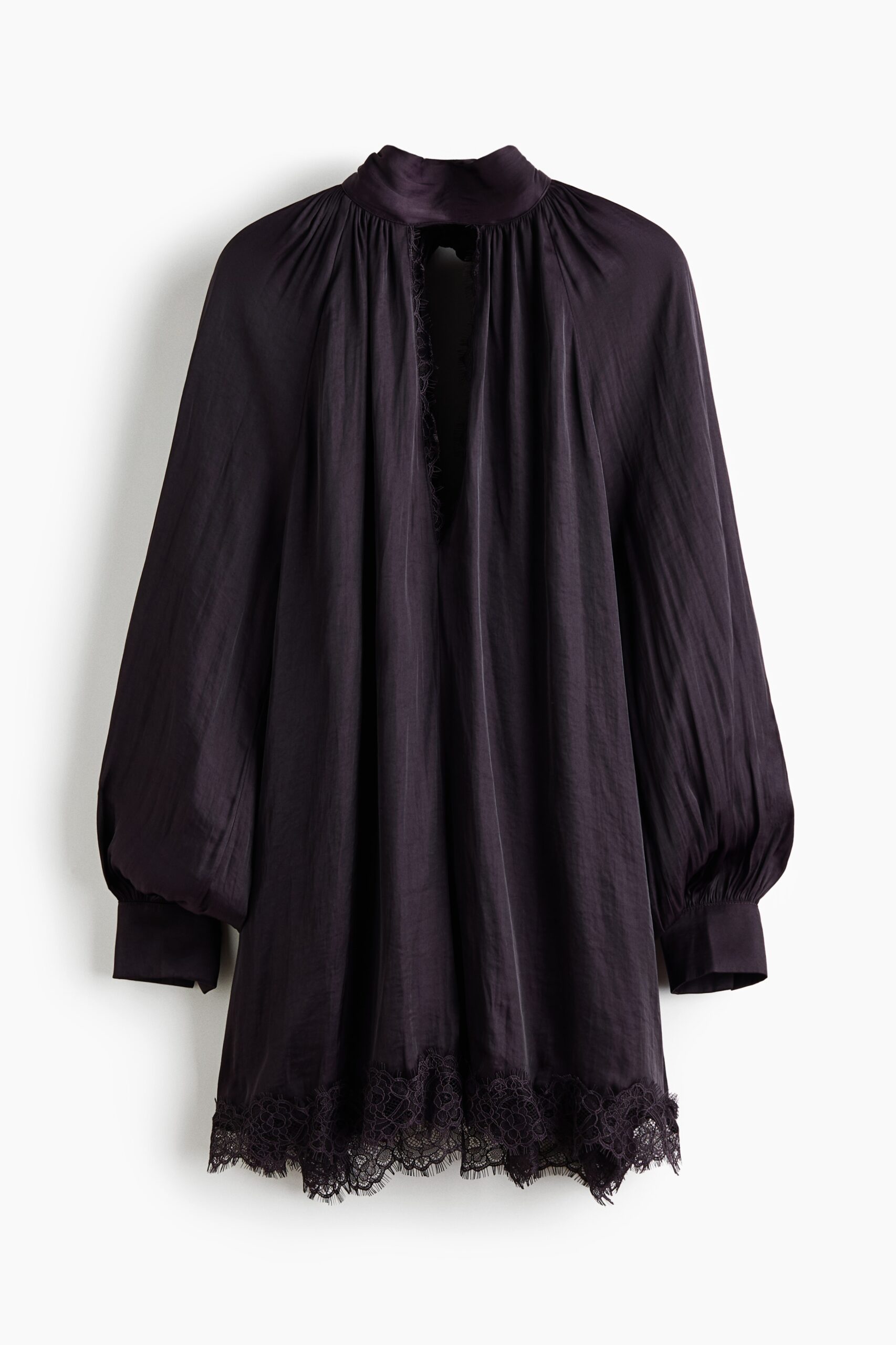 H & M - Jurk met ballonmouwen en kant - Donkerpaars H & M - Jurk met ballonmouwen en kant - Donkerpaars