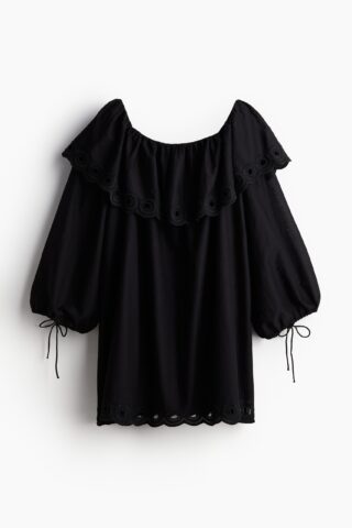 H & M - Katoenen off-the-shoulderjurk - Zwart