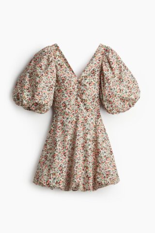 H & M - Poffende jurk met strikbanden - Lichtroze/Bloemen