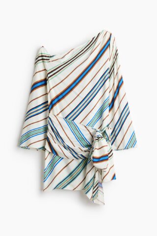 H & M - One-shoulderjurk van viscose - Roomwit/Gestreept