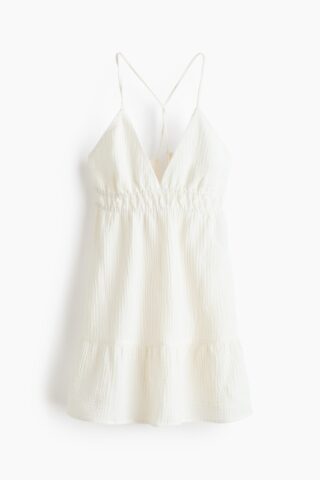 H & M - Open-backjurk van mousseline - Roomwit