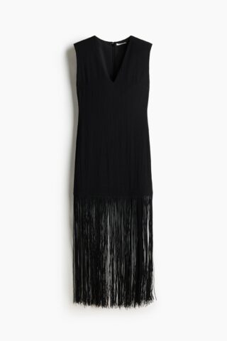 H & M - Jurk met schoudervullingen en franje - Zwart