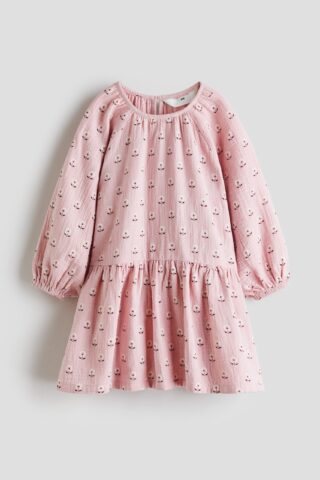 H & M - Jurk van katoenen mousseline - Dusty Lichtroze/Bloemen