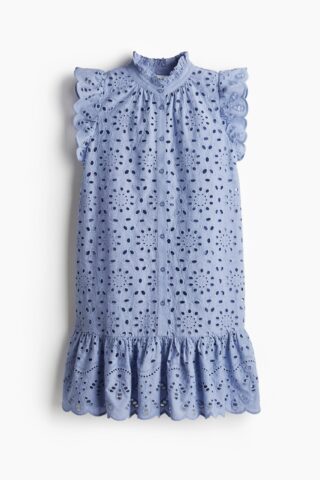 H & M - Jurk met broderie anglaise - Lichtblauw
