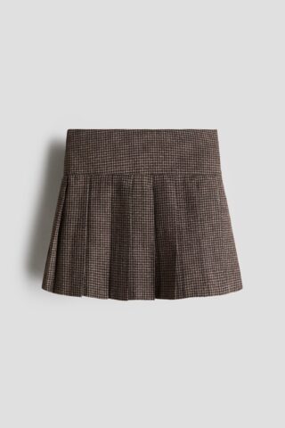 H & M - Plooirok - Taupe/Geruit