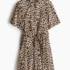 H & M - Overhemdjurk met strikceintuur - Beige/Luipaarddessin