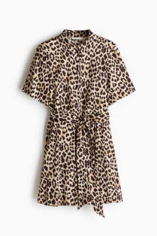 H & M - Overhemdjurk met strikceintuur - Beige/Luipaarddessin