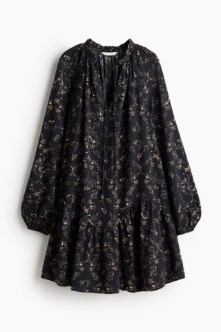H & M - Jurk met drawstrings - Zwart/Dessin