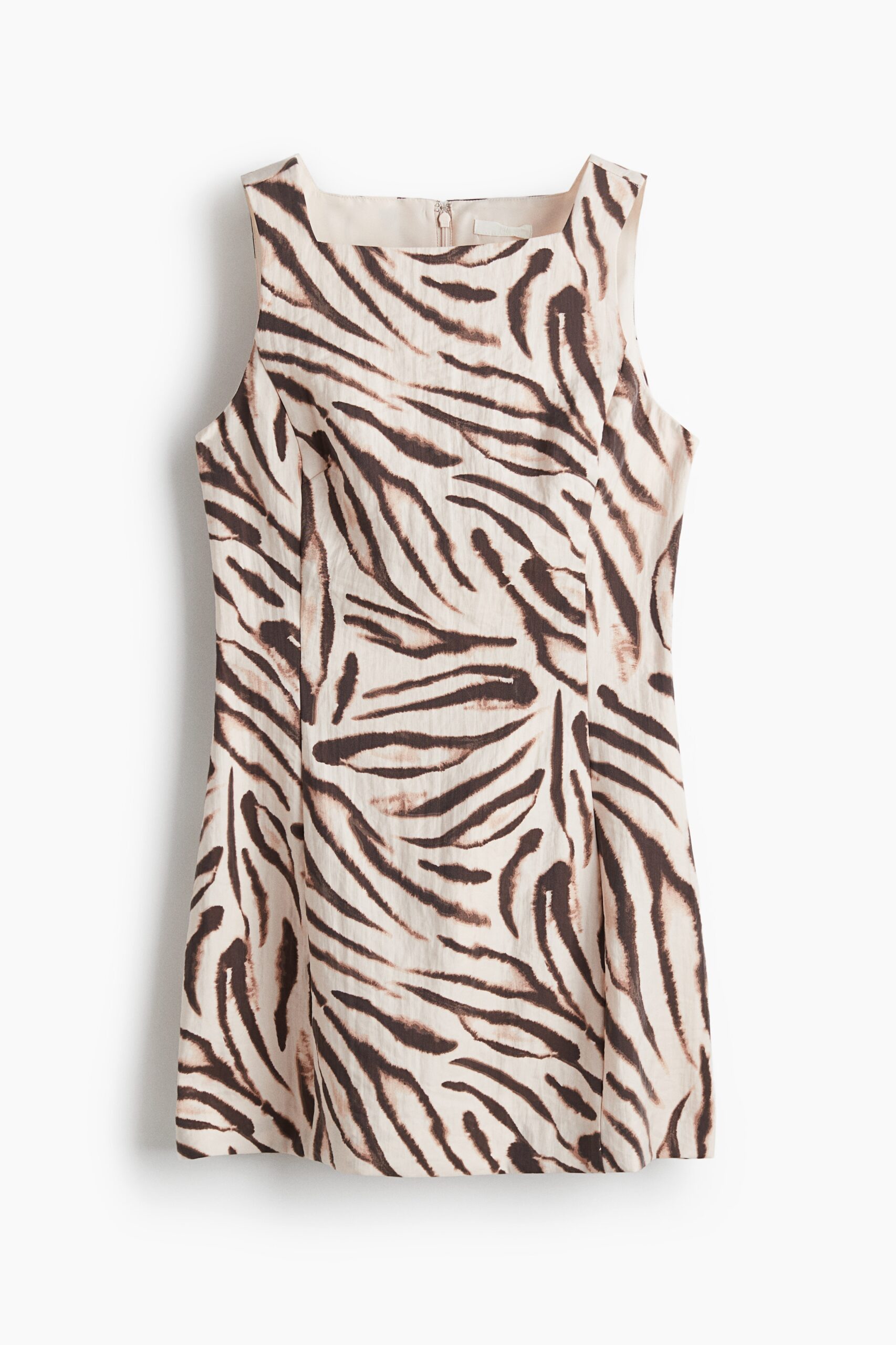 H & M - Twill jurk met vierkante hals - Lichtbeige/Zebradessin