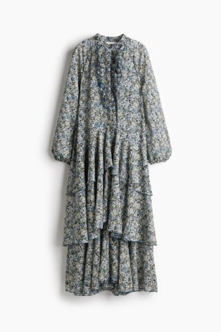 H & M - Maxi-jurk met volants - Blauw/Bloemen