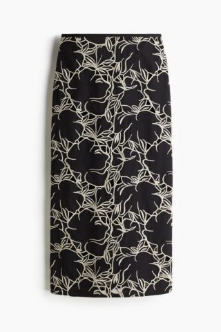 H & M - Kokerrok met borduursel - Zwart/Roomwit Dessin