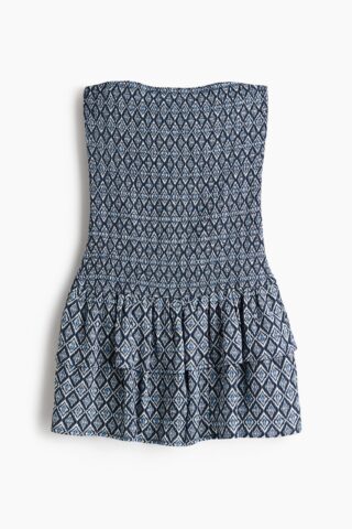 H & M - Strokenjurk met smokwerk - Marineblauw/Dessin