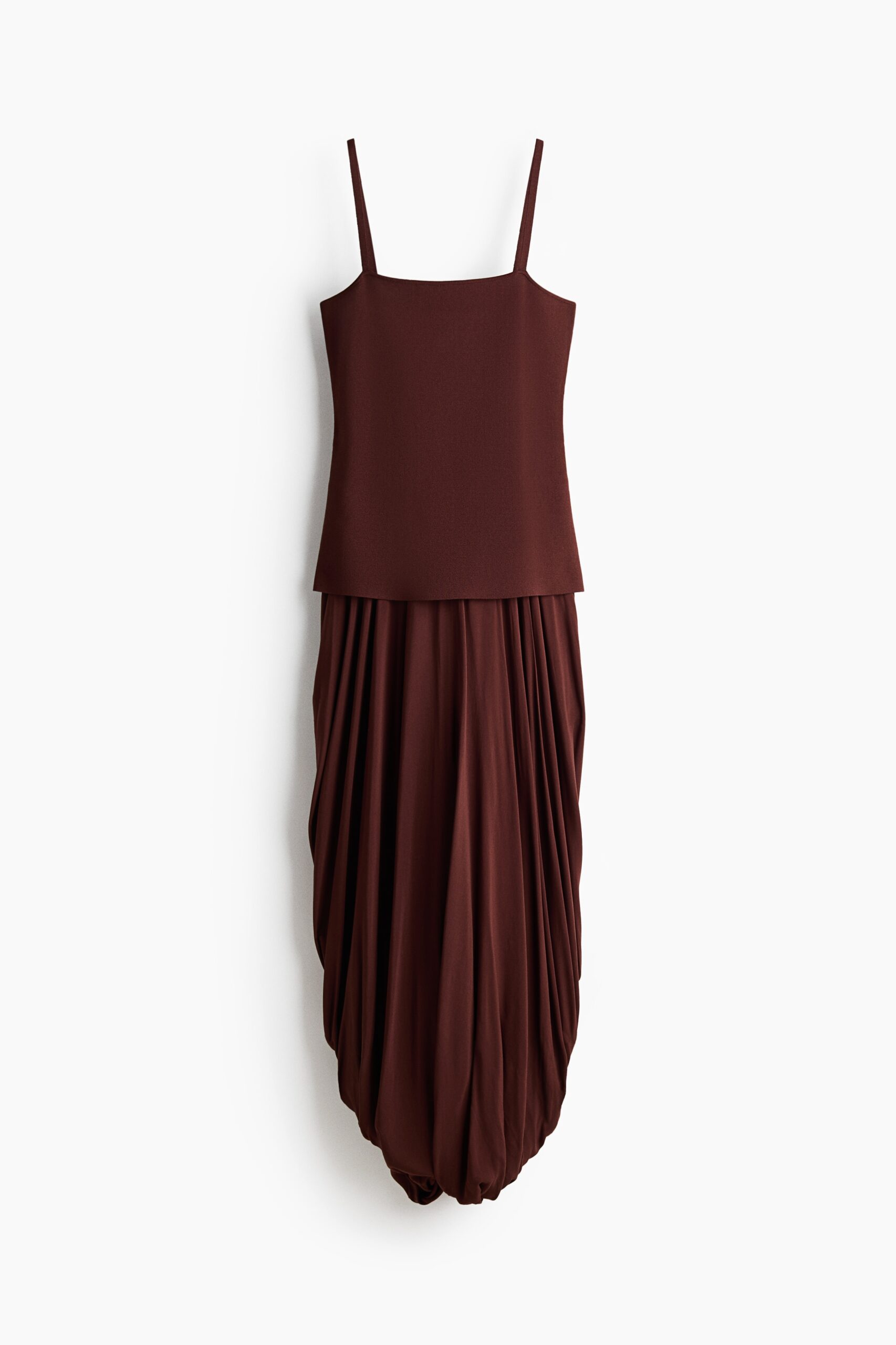 H & M - Jurk met ballonzoom van twee materialen - Roestbruin