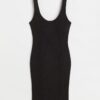 H & M - Ribgebreide bodyconjurk - Zwart