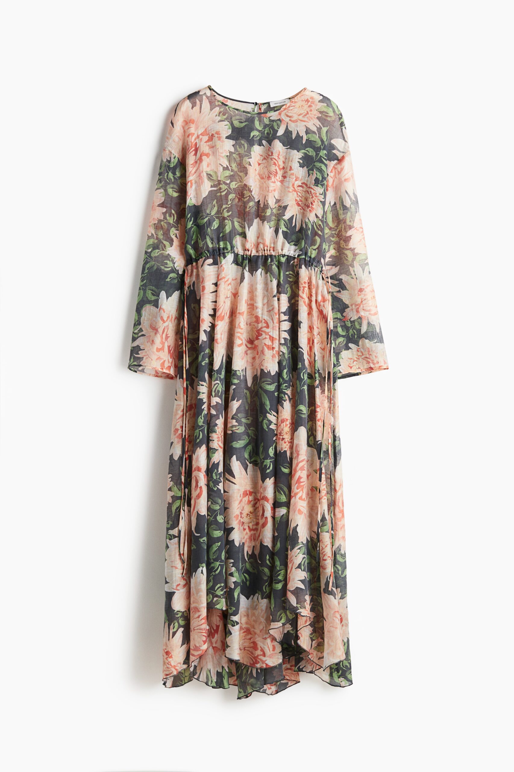 H & M - Jurk met drawstring - Zwart/Bloemen