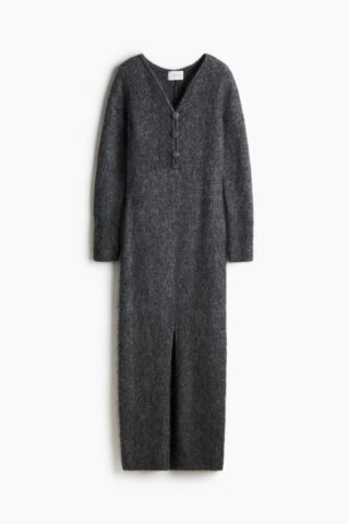 H & M - Gebreide jurk van mohairmix - Donkergrijs Gemêleerd