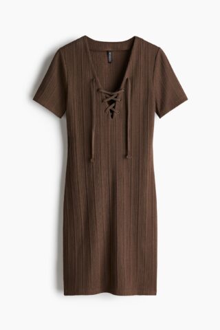 H & M - Bodyconjurk met vetersluiting - Donkerbruin