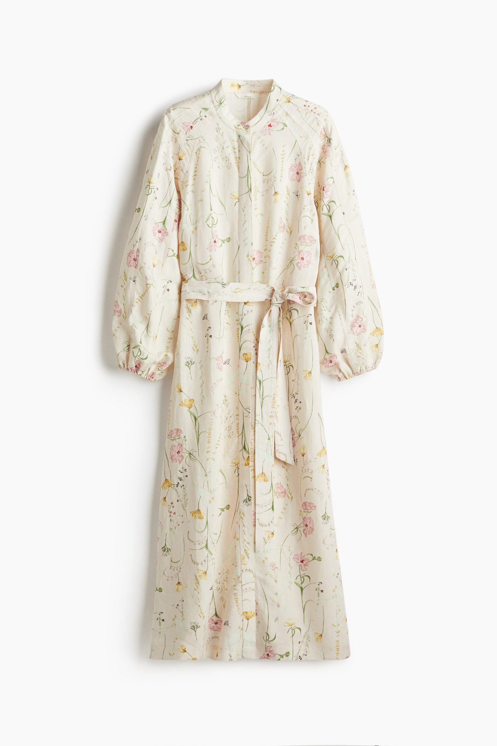 H & M - Jurk van linnenmix met strikceintuur - Roomwit/Bloemen H & M - Jurk van linnenmix met strikceintuur - Roomwit/Bloemen