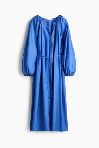 H & M - Jurk met strikceintuur - Loose Fit - Blauw
