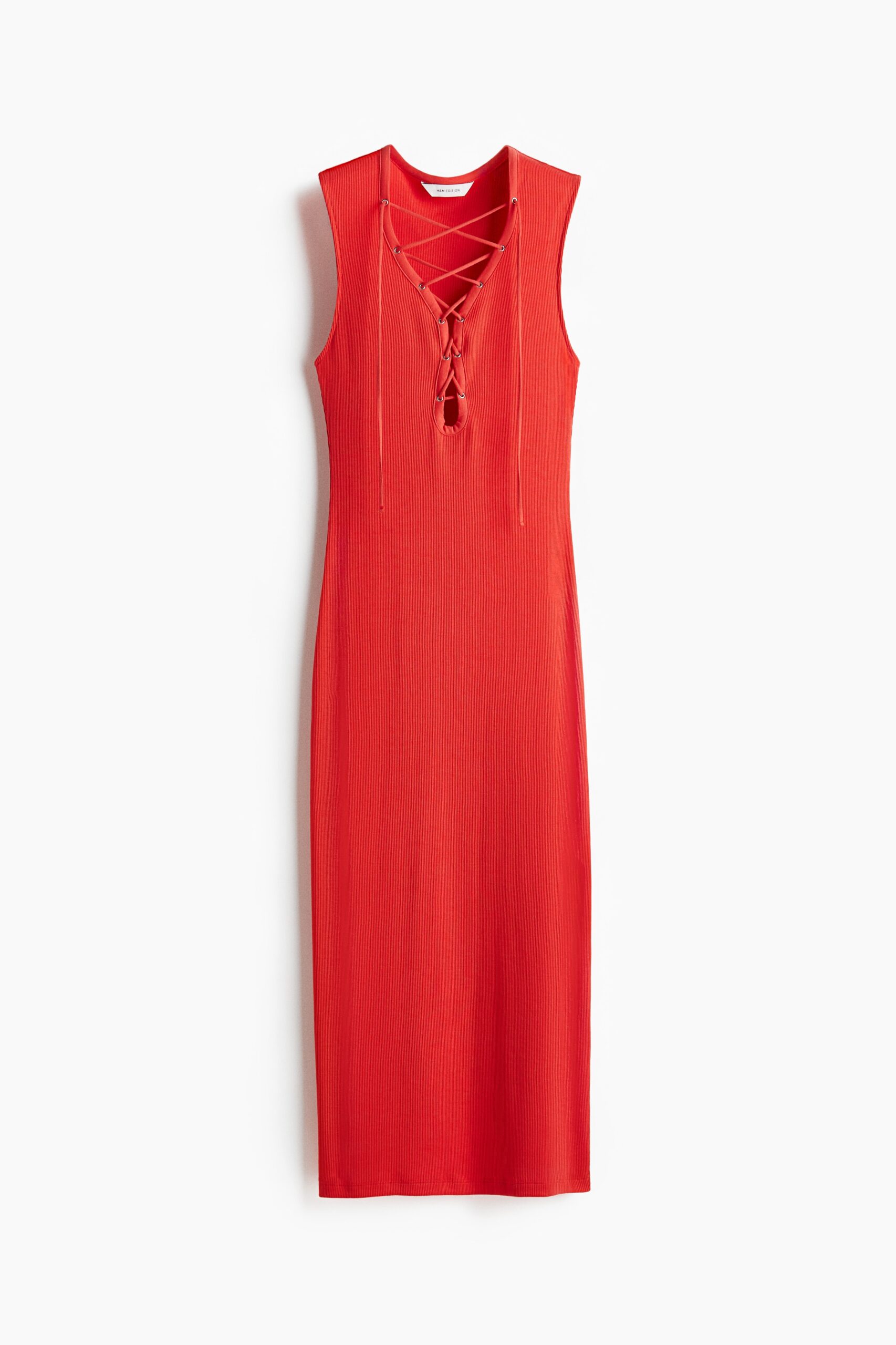 H & M - Geribde jurk met rijgsluiting - Rood