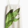 H & M - Strappy jurk van linnenmix - Wit/Bladeren