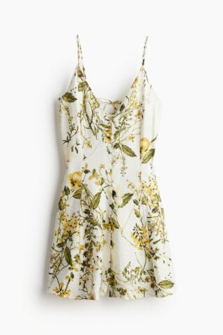 H & M - Strappy A-linejurk - Roomwit/Bloemen
