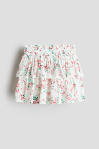 H & M - Volantrok van viscose - Wit/Bloemen
