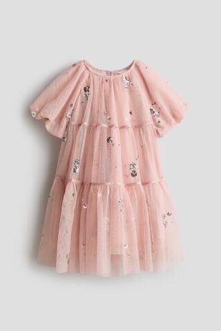 H & M - Tulen jurk met pailletten - Lichtroze/Zilverkleurig