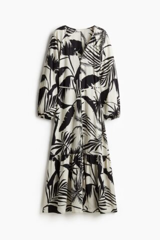 H & M - Jurk met strikceintuur - Roomwit/Zwart Dessin