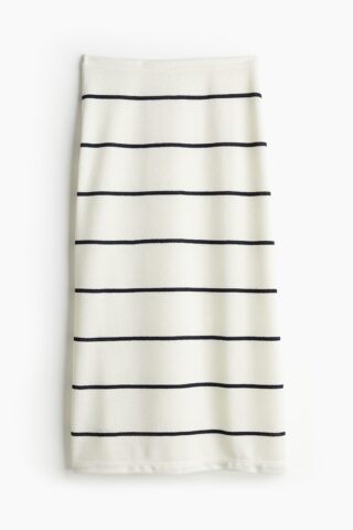 H & M - Rok van structuurtricot - Wit/Gestreept
