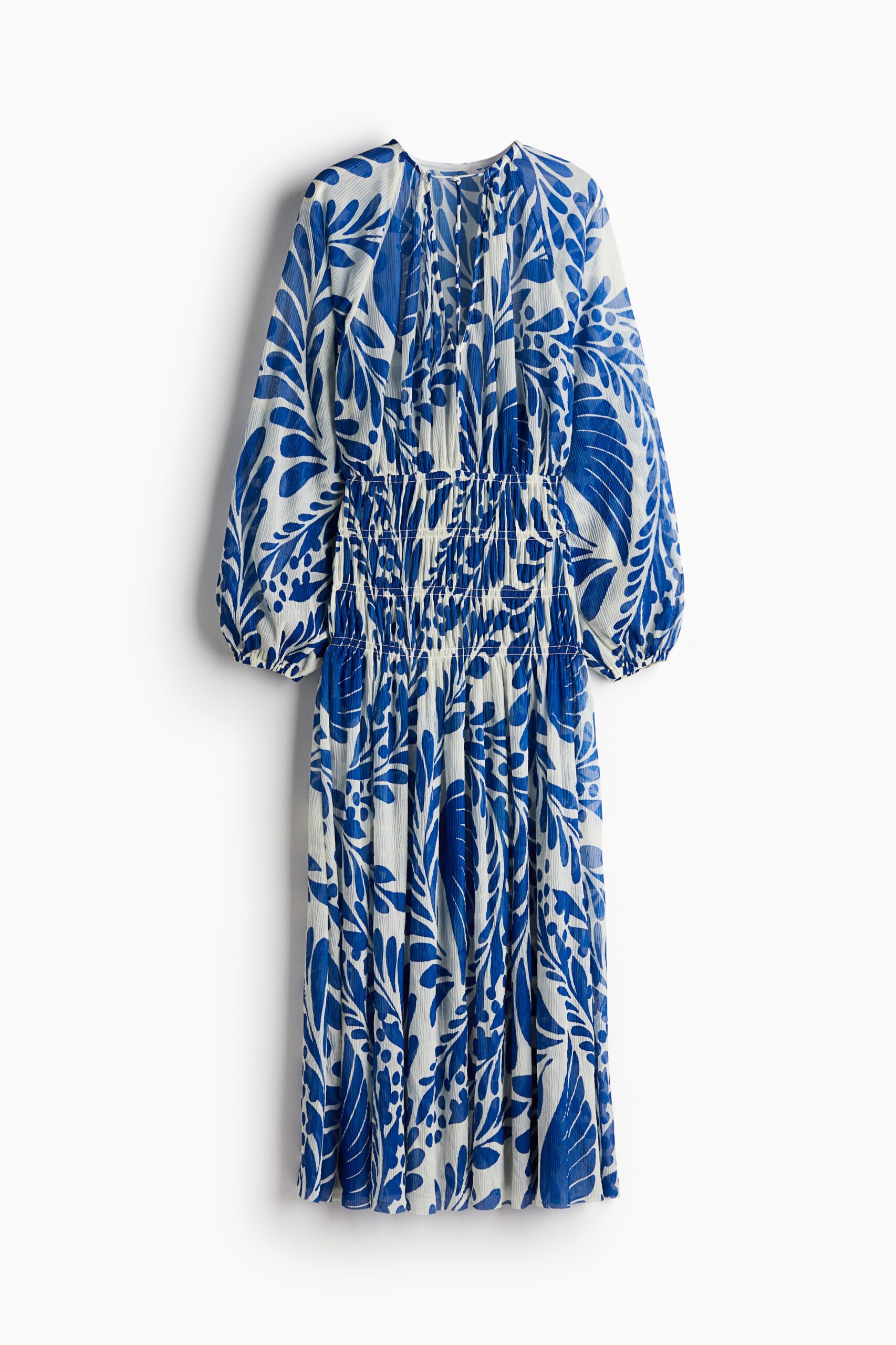 H & M - Jurk met gesmokte taille - Wit/Blauw Dessin