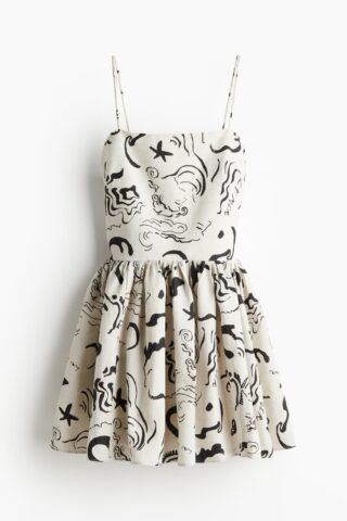 H & M - Linnen jurk met dessin - Roomwit/Dessin