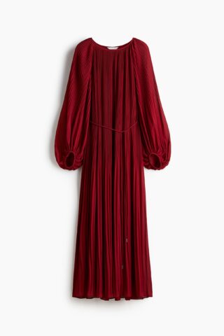 H & M - Lange plisséjurk - Donkerrood