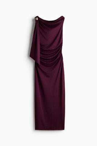 H & M - Gedrapeerde one-shoulderjurk - Pruimenpaars