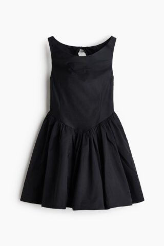 H & M - Jurk met watervalhals en uitlopende rok - Zwart