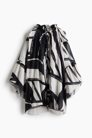 H & M - Katoenen jurk - Loose Fit - Wit/Zwart Dessin