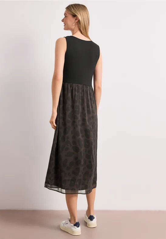 Midi-jurk met structuurmix en print
